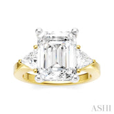 1/2 Ctw Emerald Shape Trillion and Round Cut Diamond Semi-Mount Engagement Ring in 14K yellow and White Gold